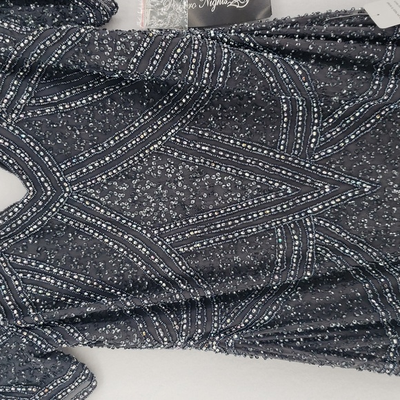 Pisarro Nights NWT Beaded Mesh Column Gown Size 10 in Slate - Picture 8 of 16